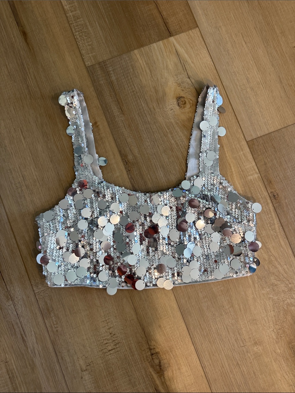 12th Tribe Silver Sequin Crop Top